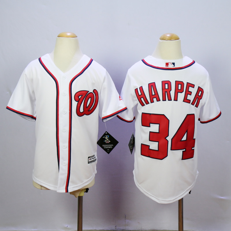 Youth Washington Nationals #34 Harper White MLB Jerseys->->Youth Jersey